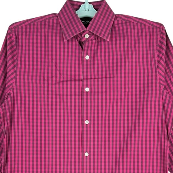 Bonobos Men Stretch Standard Fit Button-Down Pink/Grey Plaid Shirt Size 15.5 -34 - Picture 3 of 10